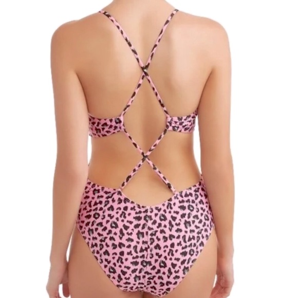 NO BOUNDARIES Pink and Black Cheetah 1 Piece Swimsuit Womens XL 15 16 - Picture 6 of 13